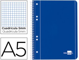 Cuaderno espiral Liderpapel serie azul A5 micro tapa blanda 80h 80g/m² c/5mm. 6 taladros azul